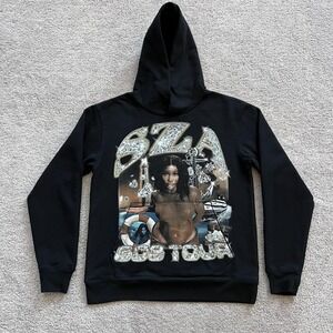 SZA SOS Tour Hoodie Small Black Front Graphic Fleece Pullover Sweatshirt